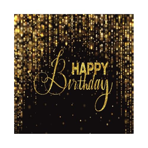 Happy Birthday Backdrop for Photography 8x8ft Luxury Black and Gold Birthday Party Backdrop Background Banner Bokeh Glitter Men Birthday Party Decorations Supplies Wallpaper Studio Props - color: Black Gold02, size: 8x8ft