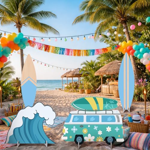 4 Pcs Large The Big One Themed Birthday Party Decorations 1st Birthday Decoration Beach Surfboard Cardboard Cutout Photo Booth Props Backdrop for Beach Pool Baby Shower Supplies - style: Surfboard