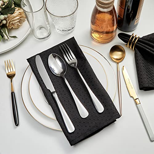 Cloth Napkins Set of 8 – Square 17x17 Inch Jacquard Fabric Polyester Washable Reusable Cloth Napkins for Kitchen Dinner Dining Restaurants Wedding Party Banquet Table (Black) - color: Black