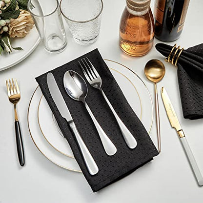 Cloth Napkins Set of 8 – Square 17x17 Inch Jacquard Fabric Polyester Washable Reusable Cloth Napkins for Kitchen Dinner Dining Restaurants Wedding Party Banquet Table (Black) - color: Black