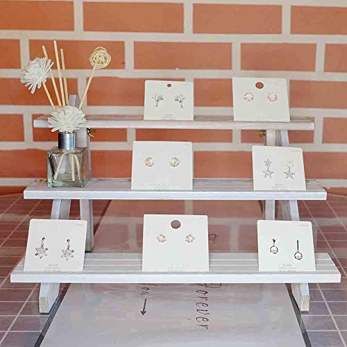 Vintage White Display Riser, Earring Display Stands, Showcase Cascading Merchandise Organizer Tray Vendor Display Supplies for Tabletop Shows Solid Wood (3tier) - color: White-3tier