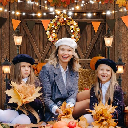 Avezano Fall Thanksgiving Photography Backdrop Autumn Pumpkin Harvest Barn Background Maple Leaves Rustic Wooden Door Garland Backdrops for Portrait Photoshoot Photo Studio (5x7ft) - size: 5x7ft