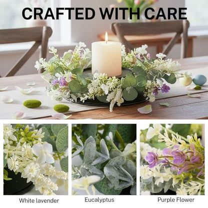 MOYEE Candle Holder Centerpieces for Tables,Candle Ring,Wreaths, Black Metal Candle Stick Paired Artificial Flowers 14 in Versatile Dining Table Centrepiece - color: Golden Thread Orchid Leaf Wreath