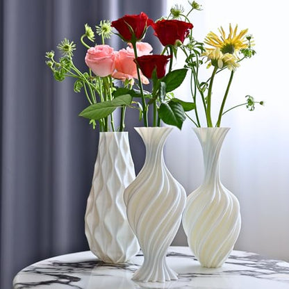 Threaded vase, Fluted Transparent, Modern, Suitable for Living Room, Dining Table, Entrance, Shelf, Wedding, Office, Coffee Table, Birthday, 5.9 inches (White-3) - color: White-3