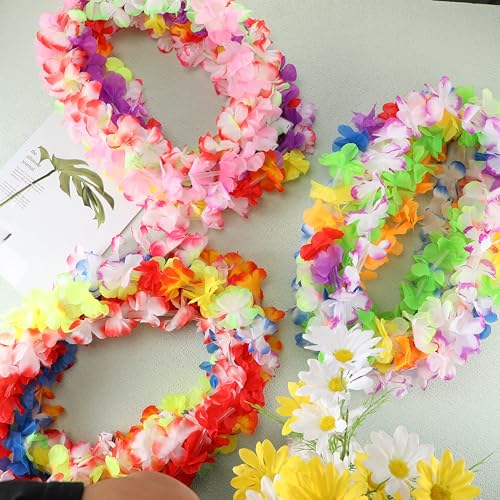 Sherr 24 Pcs LED Leis Light up Wedding Hawaiian Leis Flower Necklace with LED Lights Beach Tropical Carnival Party Wedding Supplies Luau for Masquerade(Summer Color) - color: Summer Color