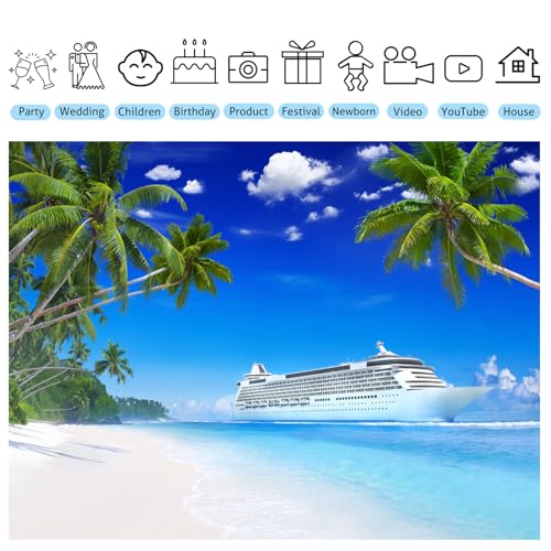 Luxury Cruise Ship Backdrop Tropical Ocean Beach Photography Backgrounds Island Palm Trees Summer Travel Hawaiian Luau Party Decor Photo Booth Props 10x8ft - size: 10X8FT