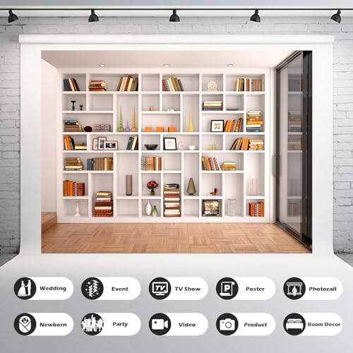 Bookcase Photography Backdrop School Library Study Bookshelf Scene Children Photography Backgrounds Customized Photographic Backdrops for Photo Studio Office Conference Decor 5x3ft - color: Orange_White, size: 5x3ft