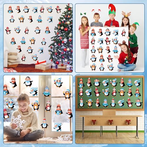 60pcs Winter Theme DIY Cutouts Penguin Bulletin Board Decoration Set Christmas Penguin with Hat Paper Cut-Outs Decor for Winter Holiday DIY Photo Craft Xmas Party School Classroom Wall Door Supplies - style: Penguin