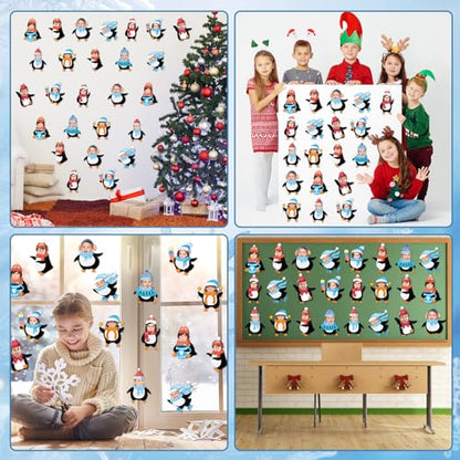 60pcs Winter Theme DIY Cutouts Penguin Bulletin Board Decoration Set Christmas Penguin with Hat Paper Cut-Outs Decor for Winter Holiday DIY Photo Craft Xmas Party School Classroom Wall Door Supplies - style: Penguin