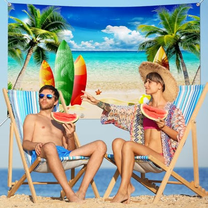 Beach Party Decorations Summer Beach Backdrop Luau Surfboard Photo Backdrop Banner Tropical Hawaiian Photo Booth Props Seaside Island Pool Party Supplies