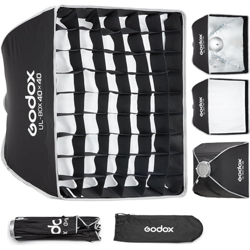 Godox 16" Small Square Softbox Quick Release, UL 40x40cm Universal Bowens Mount Soft Box Fast Setup for Studio Photography, Streaming, Video Lights with Diffusers/Honeycomb Grid/Diffuser Plate - size: 40x40cm /16"