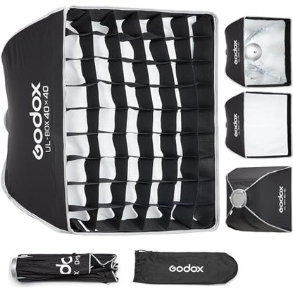 Godox 16" Small Square Softbox Quick Release, UL 40x40cm Universal Bowens Mount Soft Box Fast Setup for Studio Photography, Streaming, Video Lights with Diffusers/Honeycomb Grid/Diffuser Plate - size: 40x40cm /16"