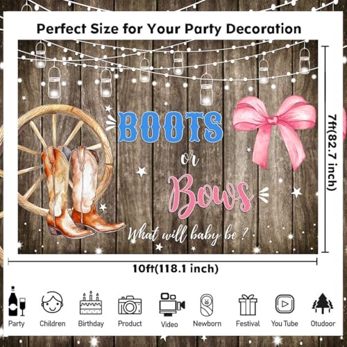 Sensfun Boots or Bows Gender Reveal Backdrop Boy or Girl Baby Shower Party Decorations Rustic Wooden Cowboy Boots Pink Bow Photography Background Western Gender Reveal Banner Photo Booth Props 10x7ft - size: 10x7ft