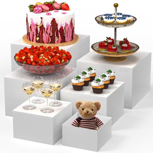 6 PCS Buffet Risers, Large Food Risers for Buffet Table, Display Stand Shelf for Party, Catering, Jewelry & Collectibles, White Acrylic Nesting Boxes for Food Display (10" 9" 8" 7" 6" 5") - size: 10" 9" 8" 7" 6" 5"