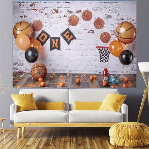 Basketball Theme Photography Backdrop Baby Boy 1st Birthday Cake Break Portrait Background Basketball Balloons Decoration Baby Shower Banner Photo Booth Props,8x6ft