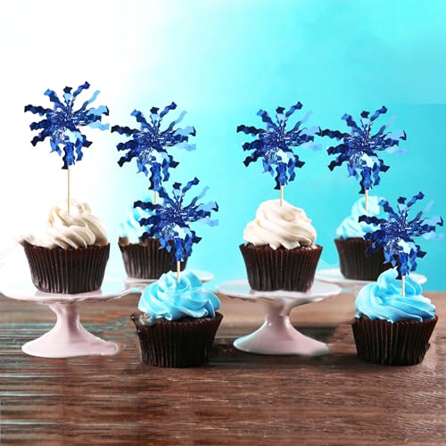 30 PCS Foil Firework Cupcake Toppers Sparkle Tinsel Cupcake Picks Happy Birthday Cake Toppers Drink Stirrers Cocktail Fruit Toothpicks for Baby Shower Birthday Party Decorations Supplies Dark Blue - color: Dark Blue