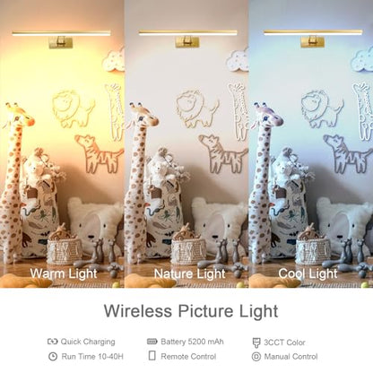Picture Light,13.5" Art Light, Picture Light Battery Operated,3CCT Picture Frame Light,Wireless Picture Lights for Painting,Wall Display, Photo,Library Gold-Painted - color: Painting Gold, size: 13.5inches