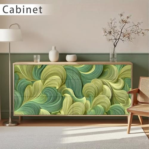 Nuxovilar Green Brushstroke Abstract Textured Peel and Stick Wallpaper, 15.75"x39.37", Self-Adhesive Contact Paper, Artistic Swirl Pattern for Bedroom, Living Room and Table Decor - color: YFW07430