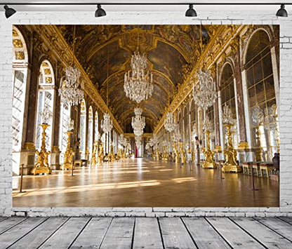 BELECO 10x6.5ft Fabric Royal Palace of Versailles Backdrop The Hall of Mirrors France Mirror Gallery Backdrop Luxury Chandelier Sculpture Ceiling Mural Birthday Wedding Photoshoot Portrait Photo Props - size: 10x6.5FT