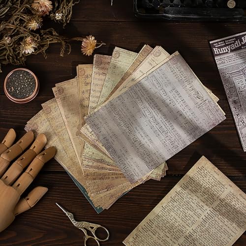30 Sheets Vintage Background Paper - Traditional Music Score Decorative Paper for Scrapbooking, Journaling, Gift Wrap & Decorations, Retro Design Letter Papers, Blue Melody Style - color: Blue