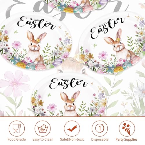 50PCS Easter Oval Paper Plates Easter Decorations 10" X 12" Large Easter Bunny Paper Plates Disposable Easter Party Plates Bunny Egg Flowers Tableware for Spring Easter Holiday Party Supplies - style: 50PCS Easter Oval Kit
