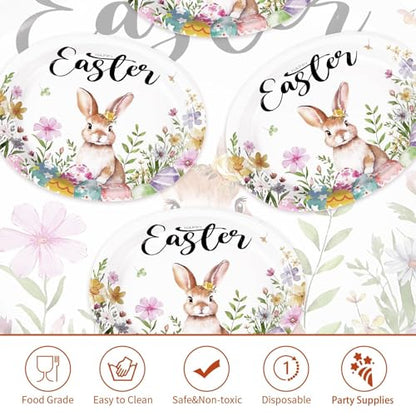 50PCS Easter Oval Paper Plates Easter Decorations 10" X 12" Large Easter Bunny Paper Plates Disposable Easter Party Plates Bunny Egg Flowers Tableware for Spring Easter Holiday Party Supplies - style: 50PCS Easter Oval Kit