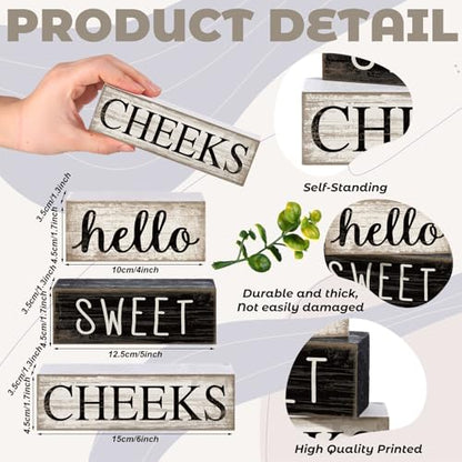 Moucuny 4 Pcs Bathroom Shelf Decor Hello Sweet Cheeks Sign Farmhouse Bathroom Decor and Accessories Rustic Eucalyptus Leaves Wood Block Sign Gift Sweet Home Table Centerpiece for Home Office - style: Eucalyptus Leaves