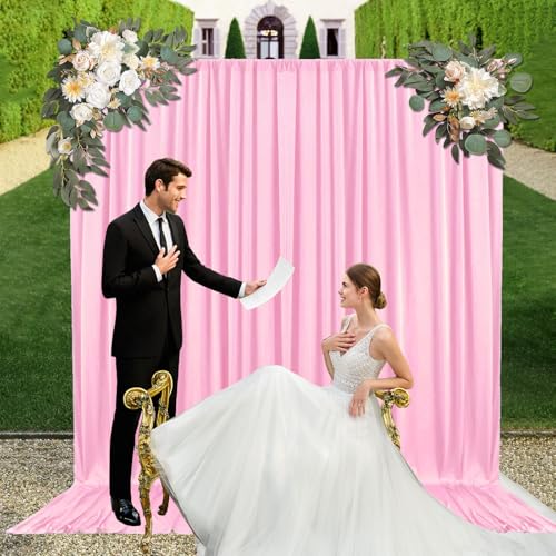 10ft x 10ft Rose Pink Backdrop Curtains for Parties, Fabric Satin Background Curtain with Rod Pockets for Weddings, Birthday, Baby Shower, Photography, Graduation Party Backdrop Drapes, 2 Panels - color: Rose Pink