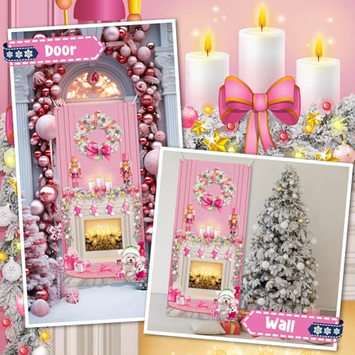 Buryeah Christmas Door Cover Decoration Christmas Fireplace Door Cover Xmas Nutcracker Banner Backdrop Photo Booth Prop Background for Winter Xmas Holiday New Year Party 6.5 x 3 Feet (Cute) - style: Cute