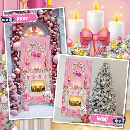 Buryeah Christmas Door Cover Decoration Christmas Fireplace Door Cover Xmas Nutcracker Banner Backdrop Photo Booth Prop Background for Winter Xmas Holiday New Year Party 6.5 x 3 Feet (Cute) - style: Cute