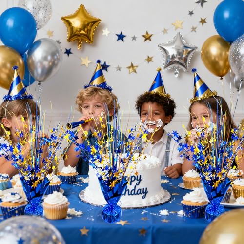 6 Pack Metallic Foil Spray Table Centerpiece Decoration Star Brust Glitter Table Topper Decor for Birthday Graduation Holiday Christmas New Year's Eve Celebration Party Supplies Gold and Blue - color: Blue Gold