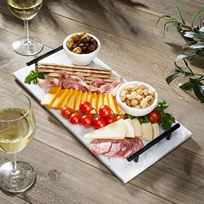mDesign Thin Marble Pastry Board, Cutting Slab Kitchen Serving Tray with Deco Handles for Baking, Chopping, and Rolling - Serve Bread, Candy, Chocolate, Cheese, and Appetizers - Marble/Black