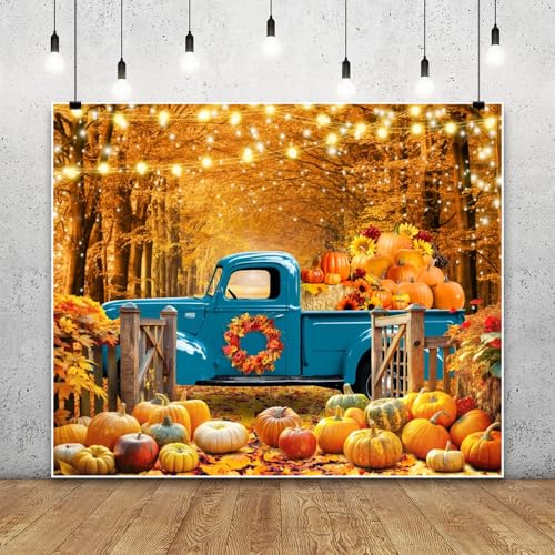 Fall Thanksgiving Backdrop Banner Decorations 10x8ft Autumn Forest Backdrop Pumpkin Harvest Truck Hay Sunflower Photography Background Kids Adults Family Friendsgiving Party Portrait Photo Props