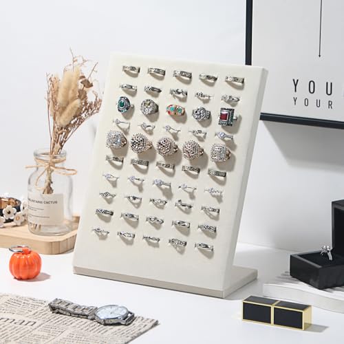 Ring Board Display Stand,Velvet Jewelry Earring Organizer Holder for Selling,Vendors Storage Tray for Multiple Rings (Beige) - color: Beige