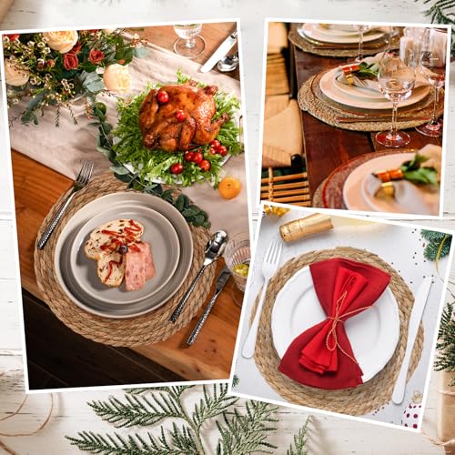 GENMOUS Woven Placemats Set of 6, 13" Round Placemats Natural Water Hyacinth Boho Placemats, Farmhouse Rattan Chargers for Dinner Plates,Rustic Braided Wicker Table Mats for Dining Table,Home,Wedding - size: 13inch, Set of 6