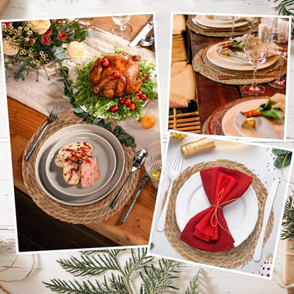 GENMOUS Woven Placemats Set of 6, 13" Round Placemats Natural Water Hyacinth Boho Placemats, Farmhouse Rattan Chargers for Dinner Plates,Rustic Braided Wicker Table Mats for Dining Table,Home,Wedding - size: 13inch, Set of 6