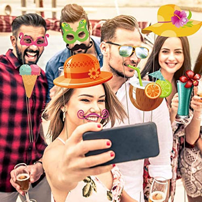 Oarkive 38pcs Luau Photo Booth Props - Paper Material - Party Photobooth Props - Beach Party - Coastal Theme - Decorative Cutout