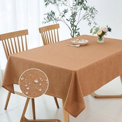 maxmill Fall Tablecloth Waterproof Spillproof Wrinkle Resistant Wipeable Linen Textured Dining Table Cloth for Harvest Thanksgiving Dinner, Party, Buffet and Camping, Square 60 x 60 Inch, Amber - color: Amber, size: 60" x 60" (Square)