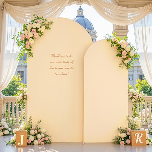 7.2 and 6FT Champagne Arch Covers Set of 2, Stretchy Spandex Fabric Arch Backdrop Cover, Double-Sided Fitted Wedding Arch Backdrop for Baby Shower Birthday Party Photo Booth Decoration - color: Champagne