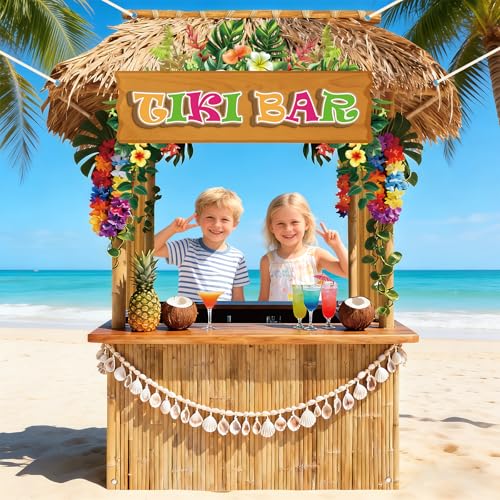 Tiki Bar Hut Banner Hawaiian Aloha Banner Tiki Bar Photo Booth Props Luau Party Backdrop Tropical Beach Hut Design Photo Background for Summer Hawaiian Pool Beach Luau Party Decor Supplies