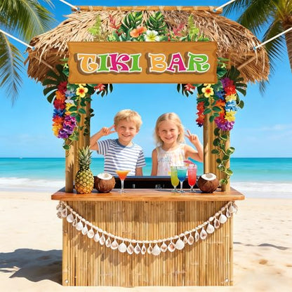 Tiki Bar Hut Banner Hawaiian Aloha Banner Tiki Bar Photo Booth Props Luau Party Backdrop Tropical Beach Hut Design Photo Background for Summer Hawaiian Pool Beach Luau Party Decor Supplies
