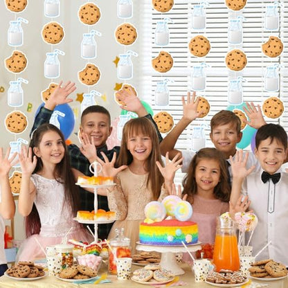Xinnun Cookie Milk Party Decorations Chocolate Chip Cookie Milk Garlands Banners Cutouts Ribbon Streamers for Scout Street Theme Birthday Baby Shower Party Decorations Supplies - style: Cookie Milk