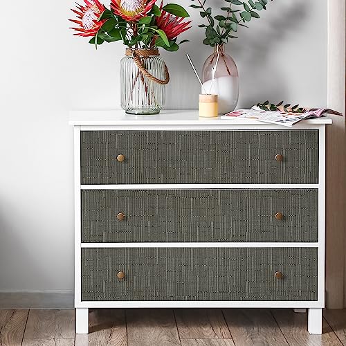 CHIHUT Dark Gray Grasscloth Peel and Stick Wallpaper Textured Removable Grass Cloth Contact Paper Self Adhesive Fabric Linen Grey Stick on Wallpaper for Bathroom Kitchen Backsplash Walls 17.7”x236” - color: ['Dark Gray'], size: 17.7" x 236"