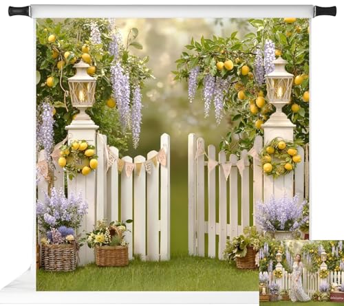 Kate Spring Lemon Tree Backdrop for Photography Purple Floral Garden Background Photo Fabric Props 8x8ft - size: 8x8ft