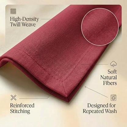 ACCENTHOME Accent Home 100% Cotton Napkins, Delicate Cloth Napkins for Dinners, Parties and Weddings，18 x 18 Inch Set of 12 - Red - color: 06 - Red - Twill, size: 18"x18" - Pack of 12
