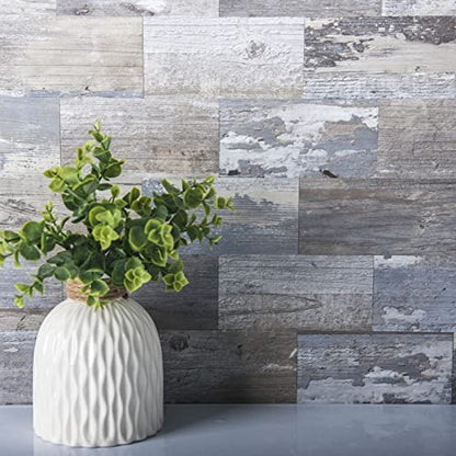 Art3d 102-Piece Peel and Stick Tile Backsplash for Kitchen Bathroom, 3in. x 6in. Stick on Subway Tile Distressed Wood Plank - color: Distressed Silvery Moon