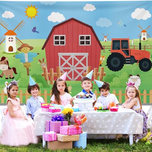 Farm Backdrop, 72x43inch Farmhouse Barn Backdrop, Farm Birthday Decorations, Rustic Farm Animals Photography Background Party Decorations for Boys and Kids Baby Shower Banner Newborn Photo Props