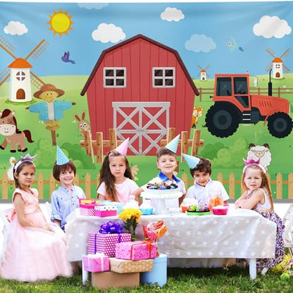 Farm Backdrop, 72x43inch Farmhouse Barn Backdrop, Farm Birthday Decorations, Rustic Farm Animals Photography Background Party Decorations for Boys and Kids Baby Shower Banner Newborn Photo Props