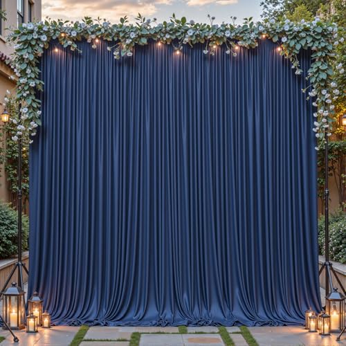 8ftx10ft Wrinkle Free Navy Blue Backdrop Curtain - 10 Feet Photography Backdrop Drapes, Silky Polyester Back Drop Cloth for Wedding Baby Shower Balloon Arch Background - color: Navy Blue, size: 8FTx10FT (W4'xH10', 2 Panels)