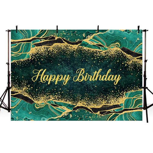 MEHOFOND 7x5ft Happy Birthday Backdrop Emerald Green Birthday Party Decorations with Marble Gold Gliter Photography Background 40th 50th 60th Party Banner Decorations Photo Studio Props - color: Green